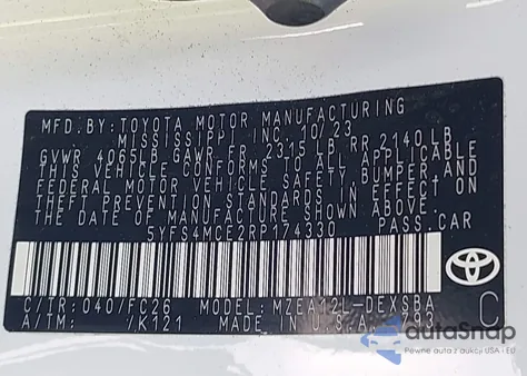 2024 Toyota Corolla Se from USA, damaged, VIN 5YFS4MCE2RP174330